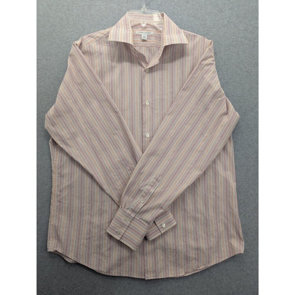 Banana Republic Shirt Mens XL 17-17.5 Multicolor Stripe Button Front Dress Shirt